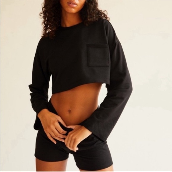 Free People black Sunny Set crop lounge set S New With Tags - Picture 2 of 11